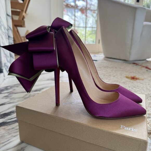 Christian Louboutin Fuschia Satin Anemone Stiletto Heels - Picture 1 of 15